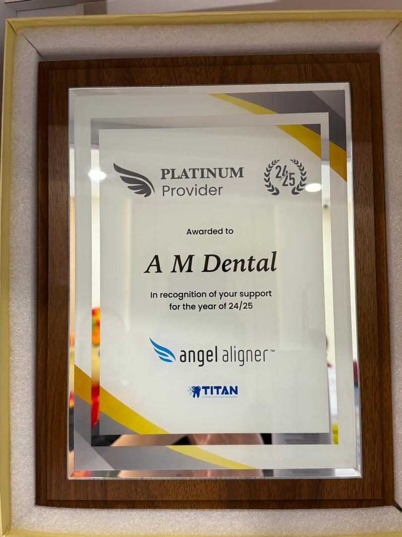 A M Dental's Angel Aligner Platinum Provider award for 2024/25