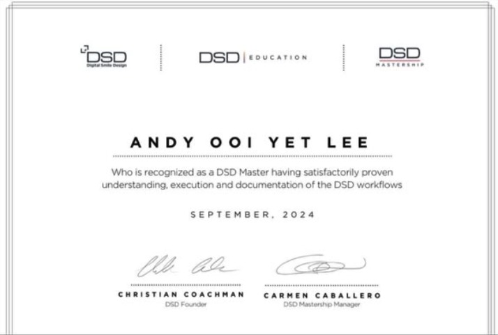 Dr. Andy Ooi Yet Lee's DSD Master certificate, September 2024